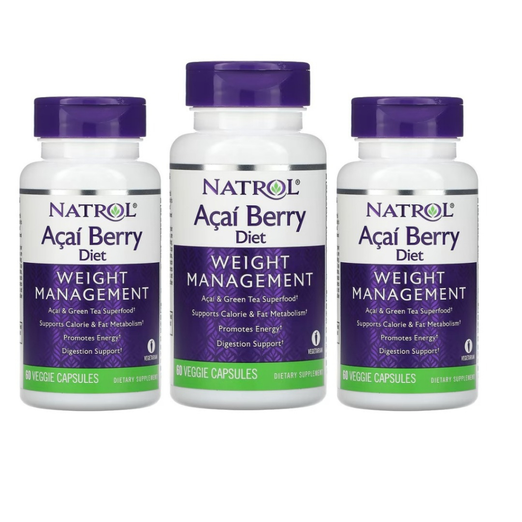 KIT3 Acai Berry Diet, Superalimentos De Açaí E Chá Verde Natrol 60