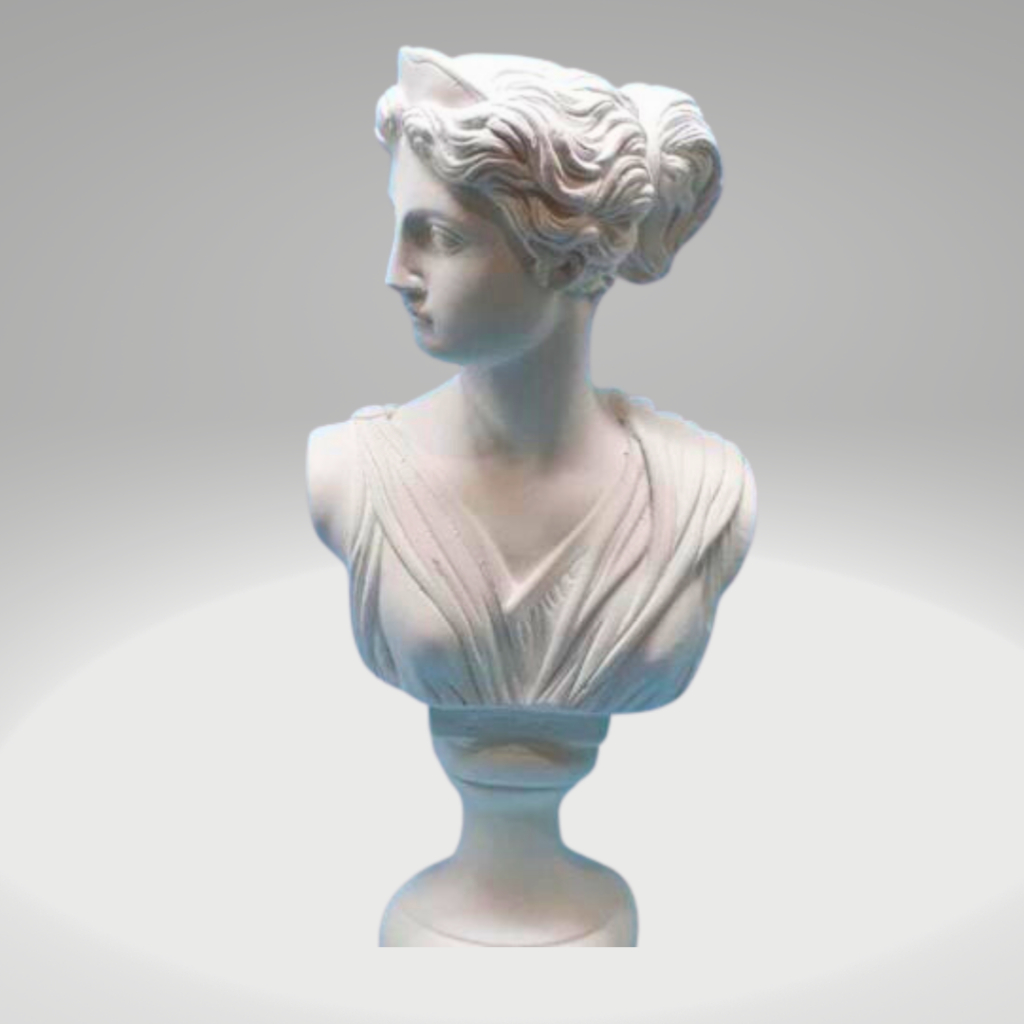Estátua Escultura de Gesso Decorativa Estatueta Busto da Deusa Artemis Mitologia Decoração