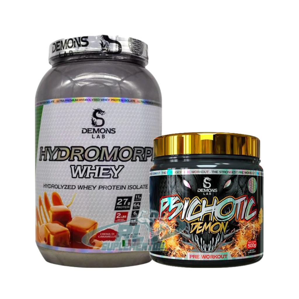 Kit Whey 900g Hidrolisado Hydromorph + + Pré Treino Psychotic Demon Gold – Demons Lab