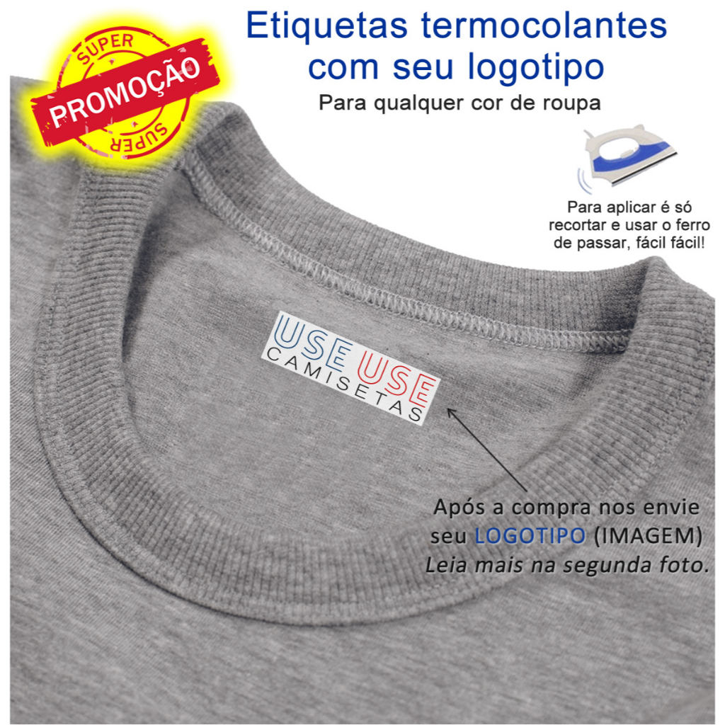 KIT com 120 Etiquetas termocolantes de 3,5 x 1 CM com seu Logotipo para ...