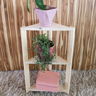Mesinha de canto em madeira pinus Prateleira de canto para banheiro Prateleira de madeira Mesinha para banheiro Mesinha para plantas Porta objetos Escrivaninha