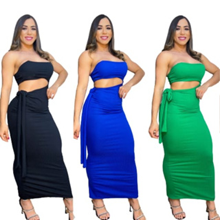 Vestido Feminino Longo Grécia Canelado Premium Tomara que Caia Fenda Dos Novo