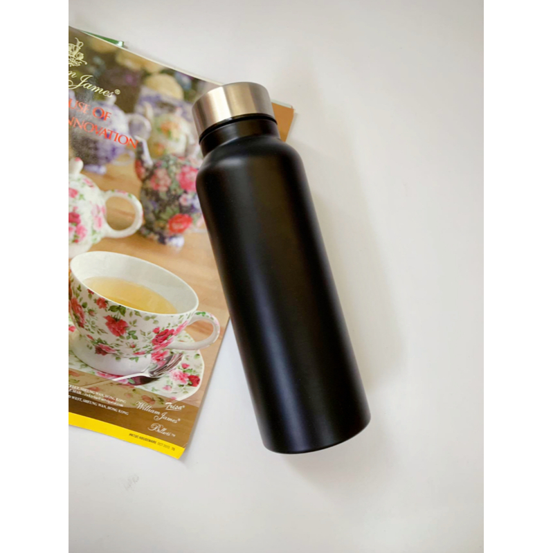 Garrafa Squeeze 750ml Portátil Resistente Inox PRETO Boca Grande Para Viagem Água Suco Chá Academia Esportes（NÃO É TÉRMICA