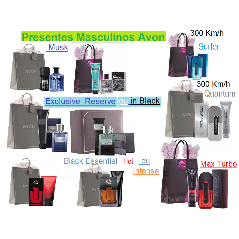 Presente Perfumes Masculino Avon Variações: Musk, Exclusive, Black