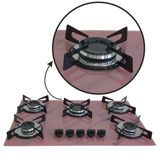 Fogão Cooktop Premium Gás 5 Bocas Ultra Chama 127v/220v Marmorizado Rosa