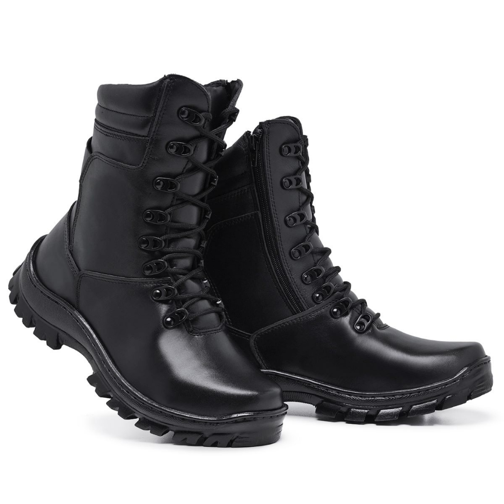 Bota Coturno Motoqueiro Tático 100% Couro Cano Alto Conforto