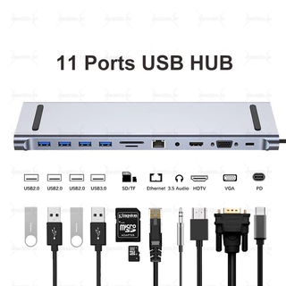 Adaptador 11 Em 1/Tipo C Dock USB Hub 3.0 Divisor Multiport 4K RJ45 HDMI-Compatível SD/TF VGA PD Para MacBook iPad Xiaomi