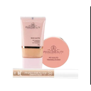 Kit com Base Matte +Corretivo Liquido +Pó Translucido Phállebeauty