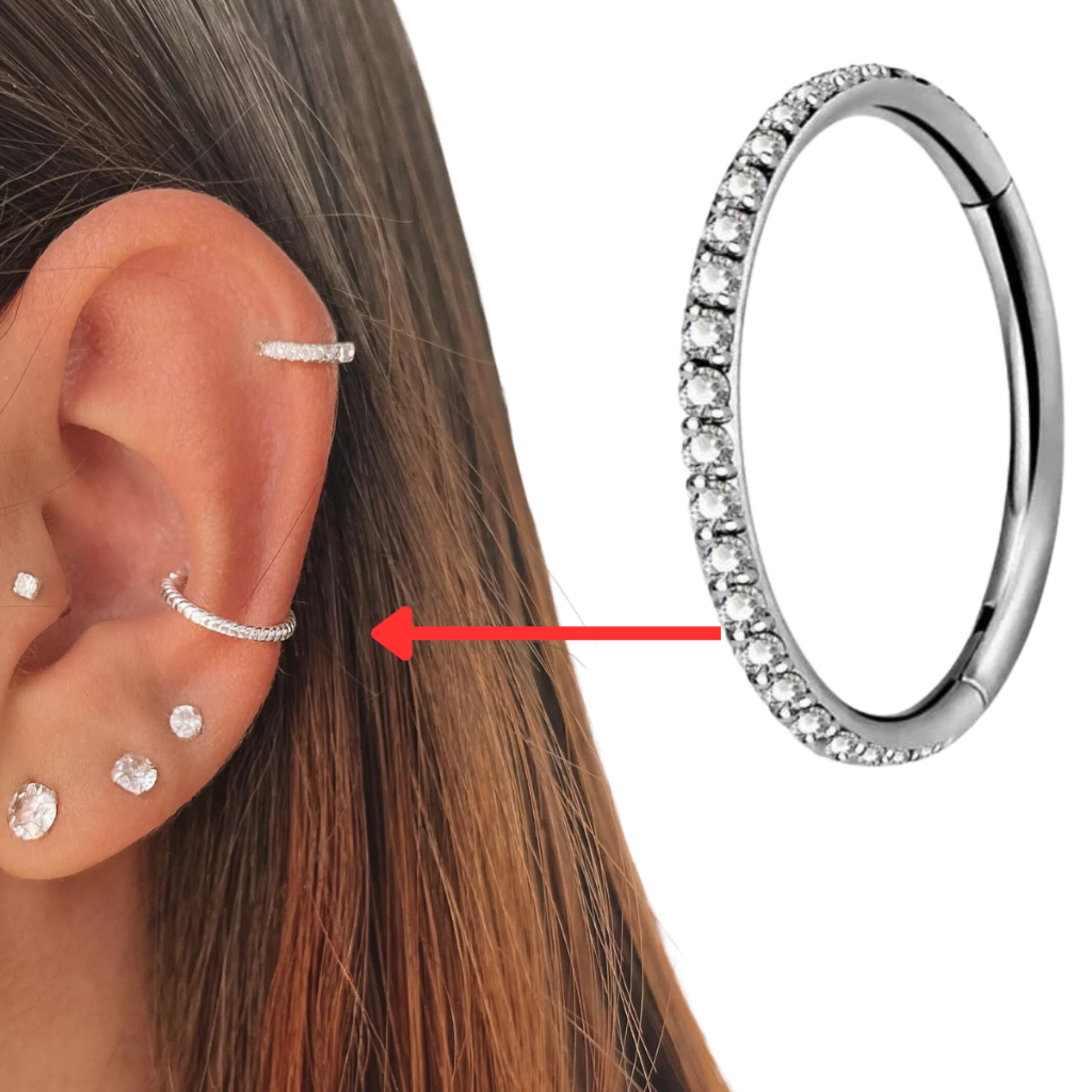 Piercing Hélix ou Conch Argolinha Dupla Cravejada - 100% em