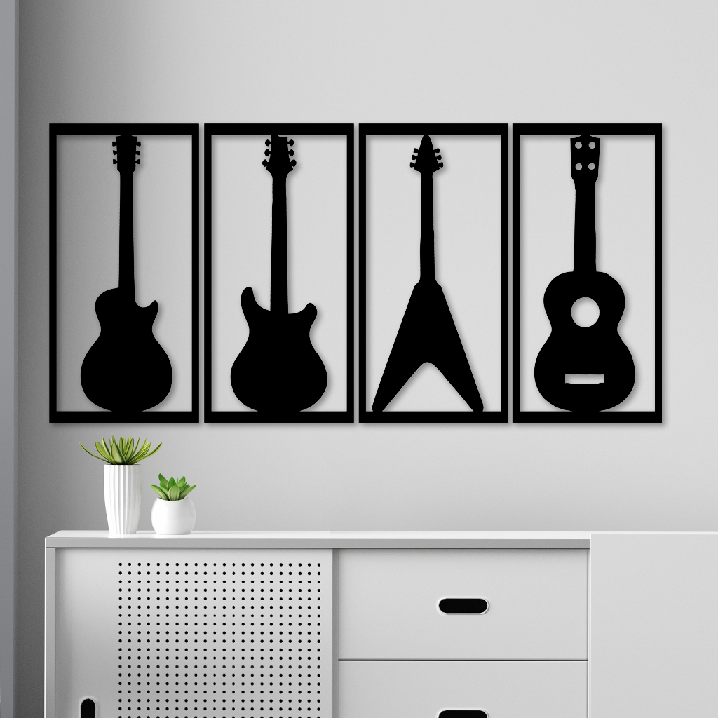 Quadros Decorativo Vazado em MDF 3mm Guitarra 30x15