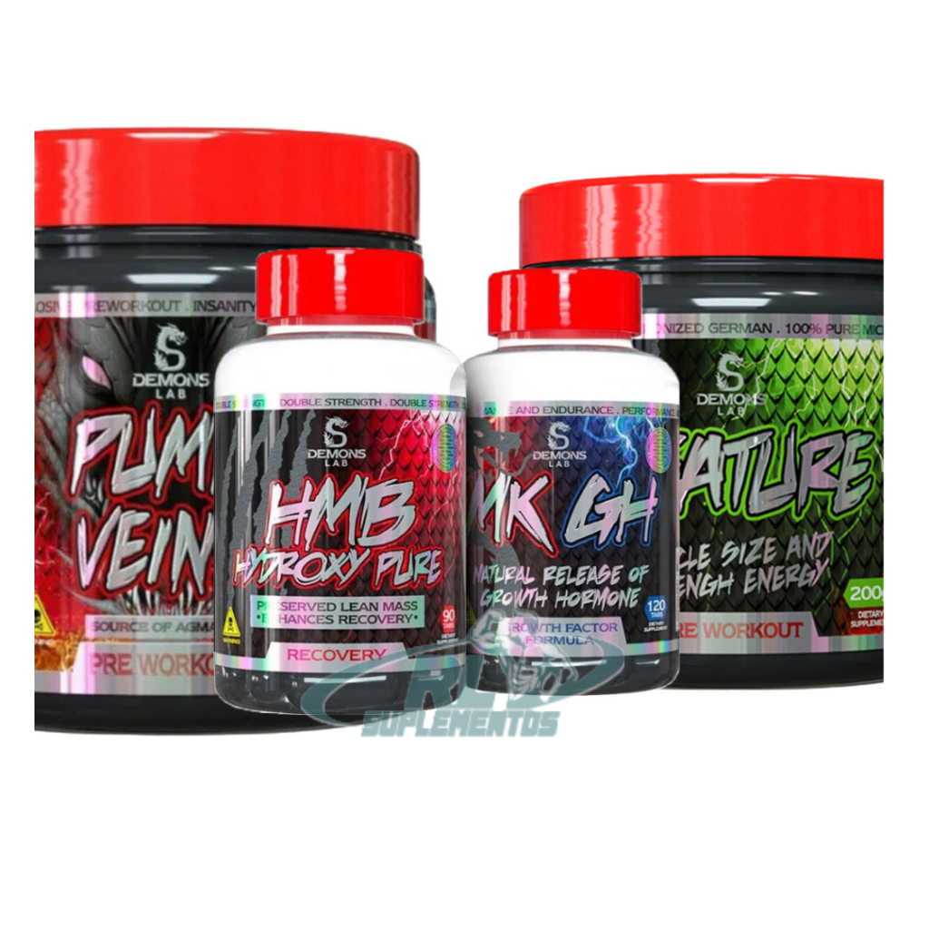 Kit Suplemento Creatina Pura (200g) Creature + Hmb + Mk Gh + Pré Treino