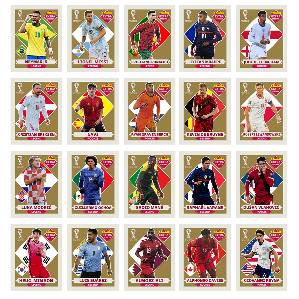 20 Figurinhas Legends Bordô Coleção Completa Copa Qatar 2022