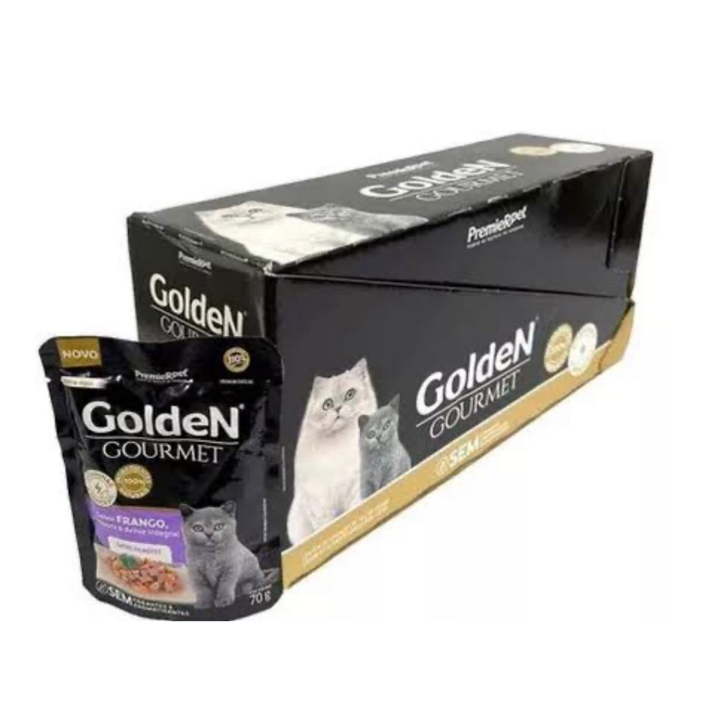 Sachê Golden Gatos Gourmet 70g Ração úmida Caixa com 12 unidades