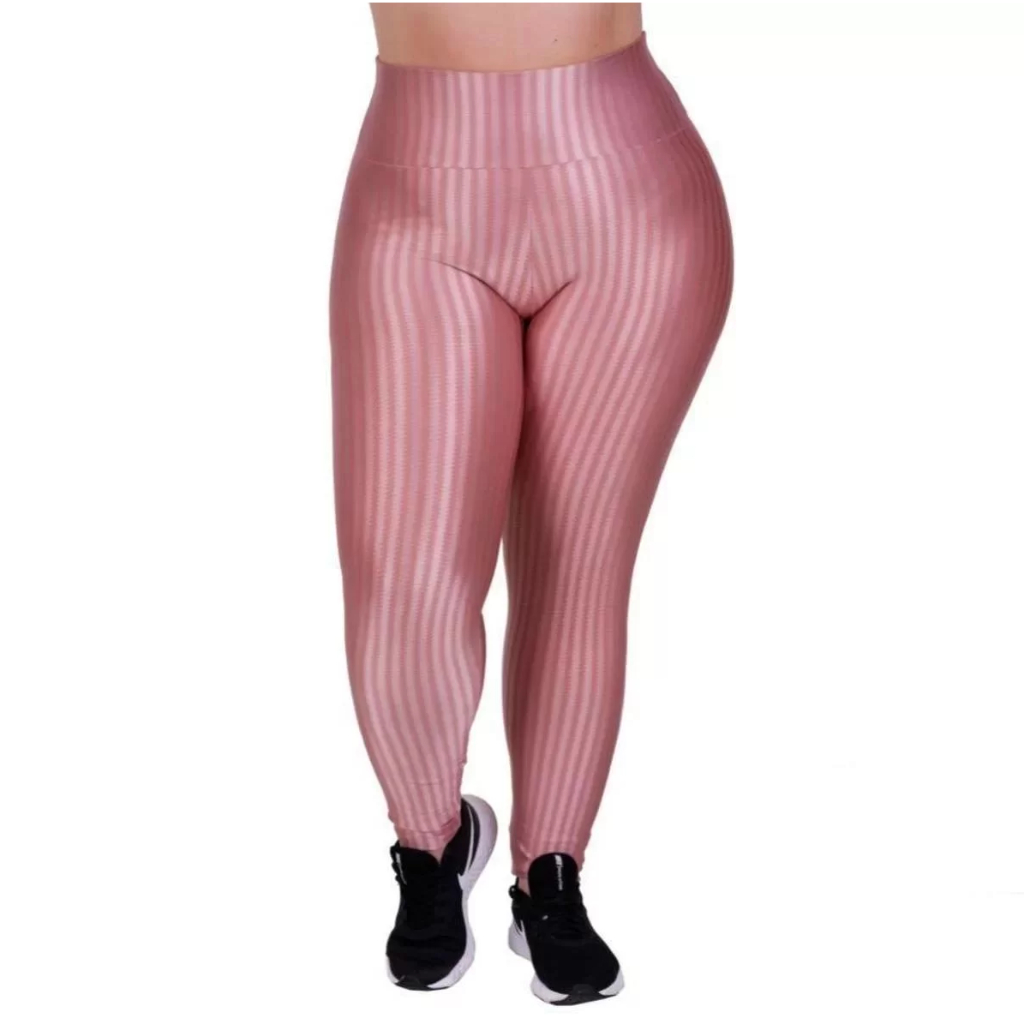 Calça Legging Plus Size Feminina Listras 3D Azul