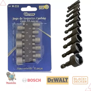 Kit Jogo 10 pçs Bits Soquete Canhão para Parafusadeira Sextavado Pito