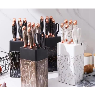 Jogo de Facas Anti-aderente com 7 Peças Marmorizadas - Sua Cozinha mais estilosa e Prática