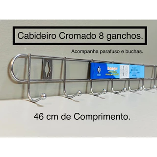 Cabideiro Suporte de parede c/ 8 cromados inox.