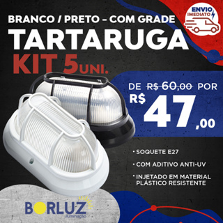 Kit 5 Luminárias De Parede Arandela Tartaruga Externa Com Grade E27 Jardim Muro Garagem Bivolt