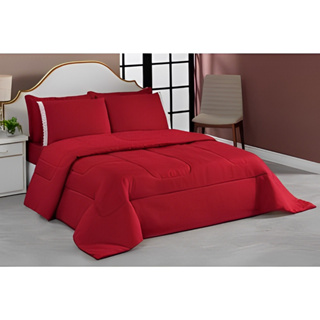 Kit Aconchego Queen Edredom Jogo Lencol Roupa De Cama Vermelho