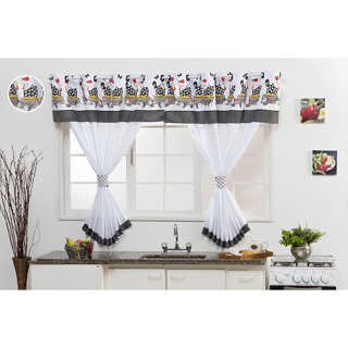 Cortina Cozinha 2,40x1,40 Estampada Galinha