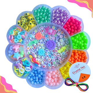 Kit Miçangas Infantil Colorida Maleta Estojo Florzinha 1850 Peças Bijuteria, Pulseiras e Colares Colorido