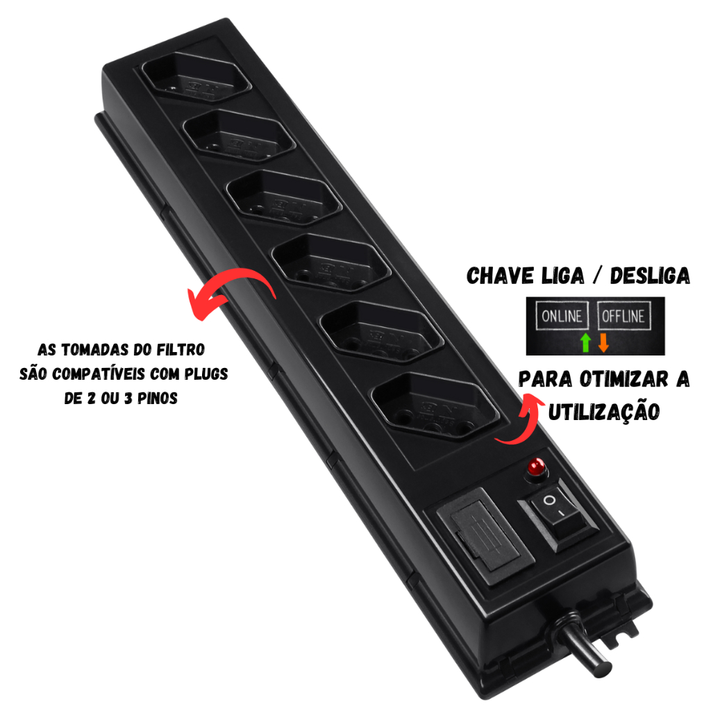 Filtro de linha 6 tomadas para pc gamer Notebook som | Shopee Brasil