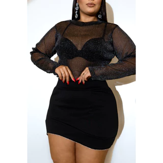 Blusa de tule com brilho da Drapa Plus