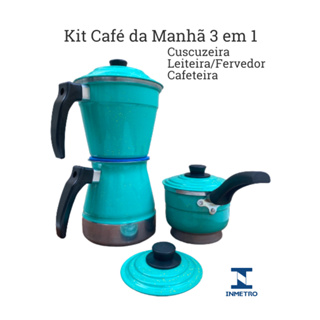 Cuscuzeira Individual Cafeteira Italiana Fervedor de Leite Caneca de Alumínio Kit Café Da Manhã Várias Cores