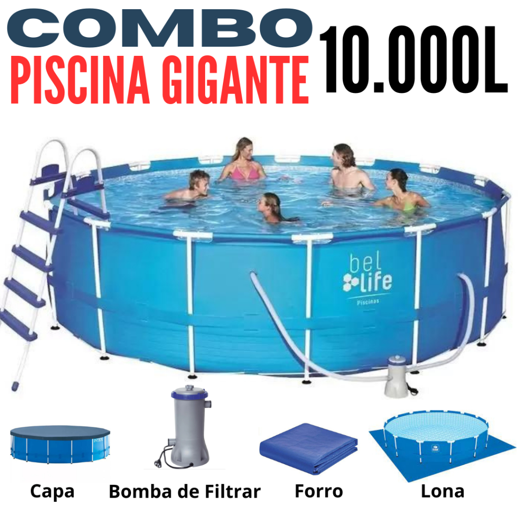 Piscina Redonda Estrutural Gigante de 10.000 Litros, Acompanha Bomba de ...