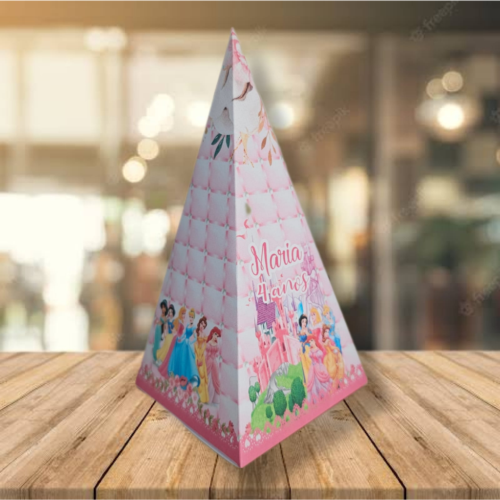 20 Caixinhas Pirâmide Cone Personalizadas Festa Princesas