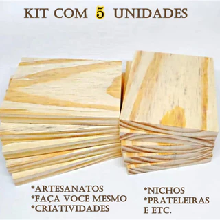 Kit com 05 Placas de Madeiras Lisas Natural Pinus Medida 20x15