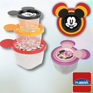 Conjunto de Potes Conect 3 unidades Mickey e Minnie Plasútil / Pote lanchinho / Papinha / Bolacha / Cambuca / Vasilha / Tapoer