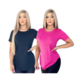Kit 2 Blusinha Feminina Long Line Academia Basica Lisa Blusa Basica