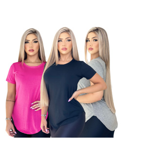 Kit 3 Blusa Camiseta Feminina Longa Academia Basica Lisa Longline Promoção!!