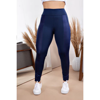 Calça Montaria Cintura Alta Legging Leguin Legg Preta Detalhe Couro Fake Felpada Forrada Feminina
