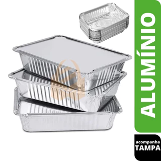 Bandeja de Aluminio 750ml Microondas / Freezer Descartável Marmitinha - Com Tampa