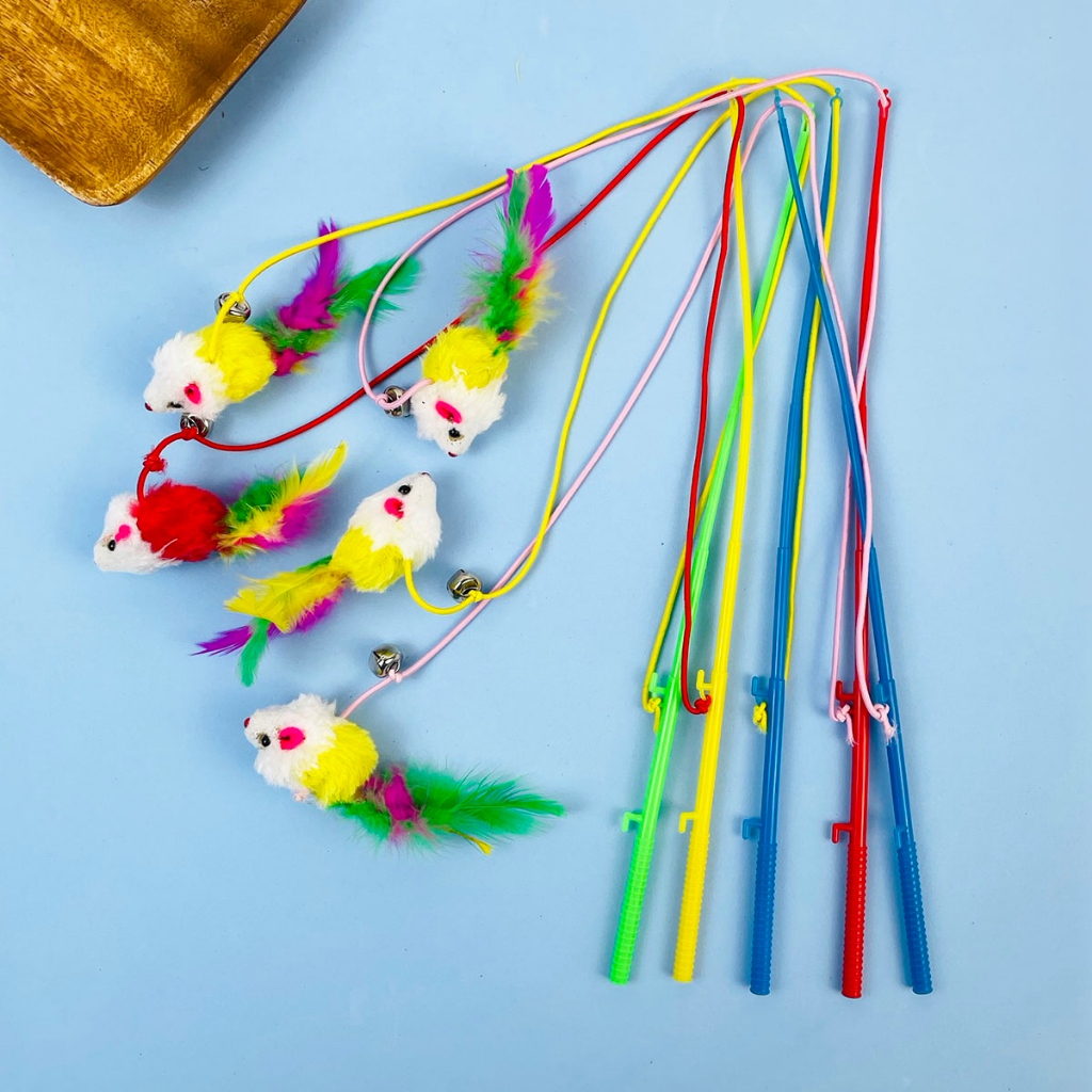 Varinha para Gato Ratinho com Pena Brinquedo de Pet - Allmini