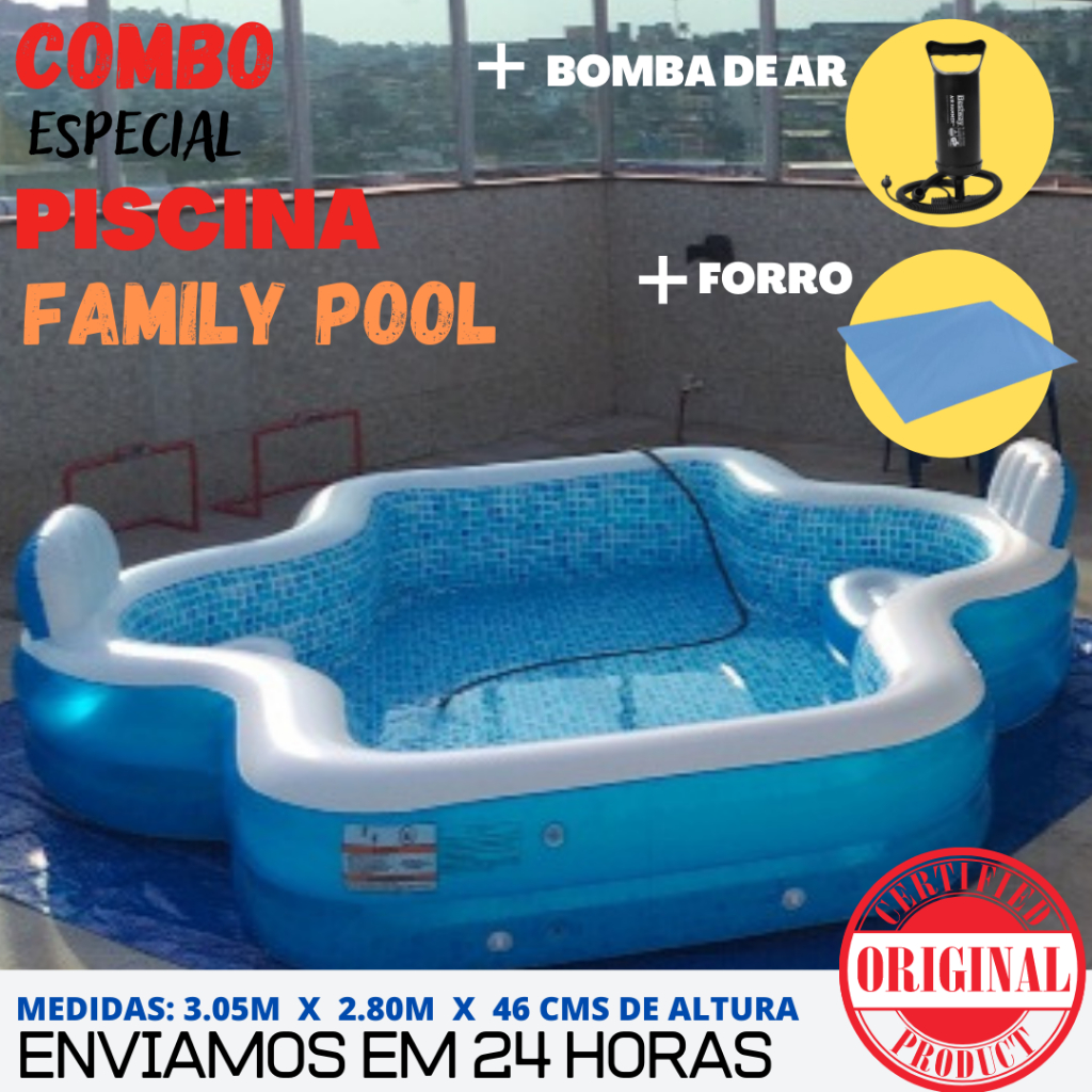 Piscina Family Pool Spa 3.000 Litros Original Acompanha o Forro e a Bomba de Inflar Manual.