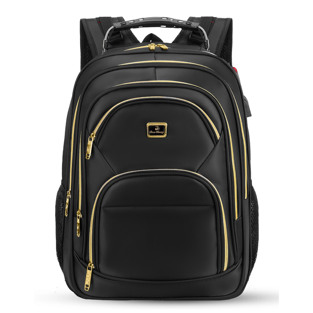 Mochila Faculdade e Trabalho com Entrada Impermeavel Reforçada Notebook Zíper Dourado Cabo De Aço