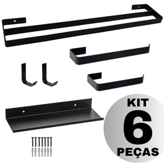 Kit Suporte Acessórios para Banheiro Porta Shampoo Toalha Papel 6 peças