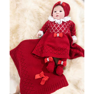 Vestido para bebê em ponto rendado e Meia calça saída maternidade
