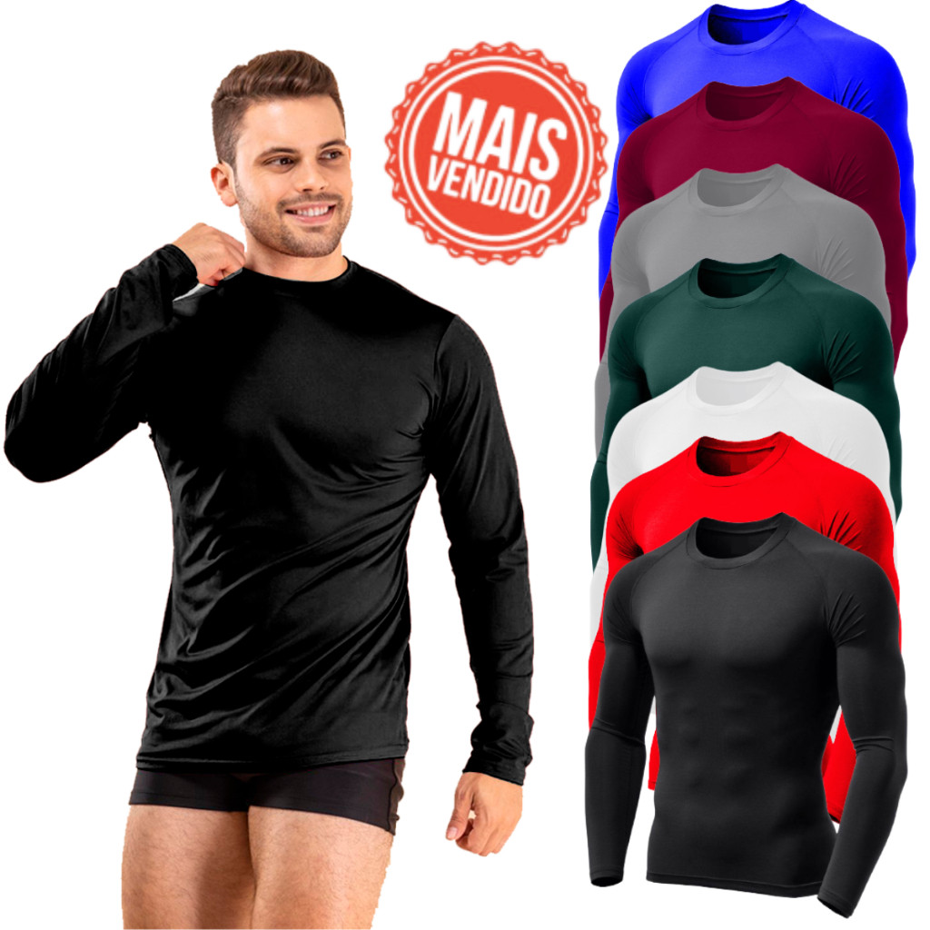 Camisa Térmica Proteção Uv 50+ Segunda Pele Camiseta Blusa Malha Fria Unissex Academia Manga Longa