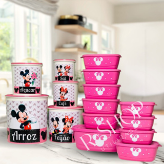 kit potes mantimentos hermeticos cozinha/mickey 5 peças mantimento + 10 pote personalizado
