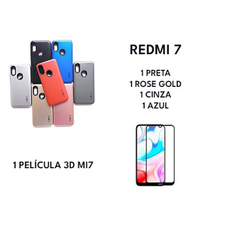 kit para celular redmi mi7 anti impacto varias cores e película de vidro temperado 3d 5d 9d