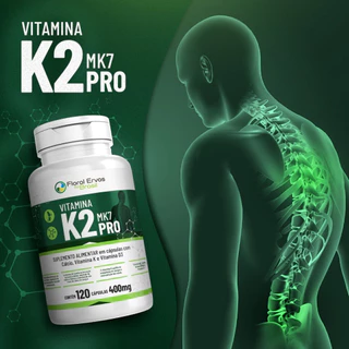 vitamina K2 Pro (mk7) 100mcg com 120 cápsulas 400 Mg Vitamina D3 2.000ui + Cálcio Auxilia na Formação de ossos e dentes