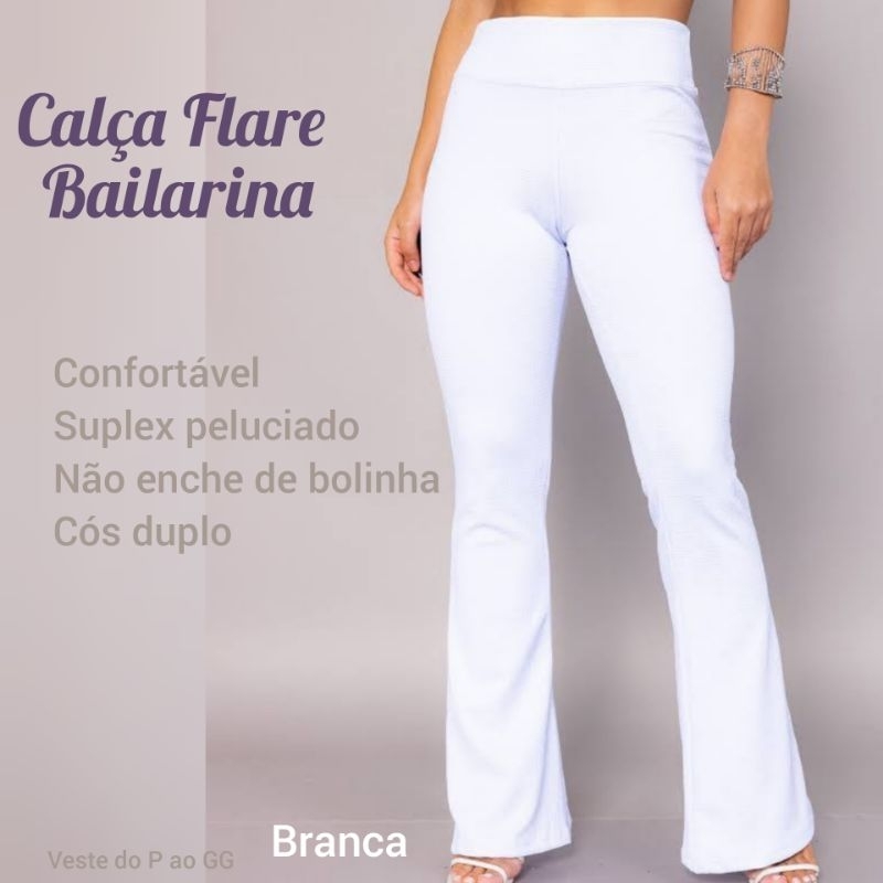 Calça branca Flare bailarina forrada Calça enfermeira tecido grosso Suplex  PREMIUM Calça