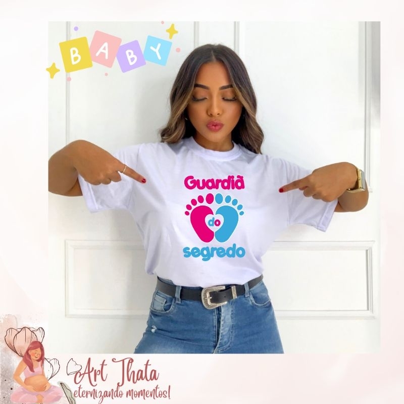 Camisa Personalizada Guardiã Do Segredo (Chá Revelação Rosa e Azul ...
