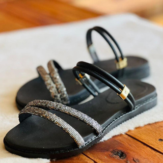 Sandália Papete Birken Rasteirinha Brilho Glitter Feminina Conforto