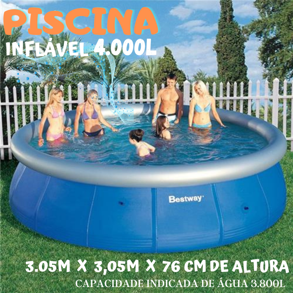 Piscina Inflável Redonda Fast Set 4.000L - Medidas 3,05m x 3.05m x 76cm ...