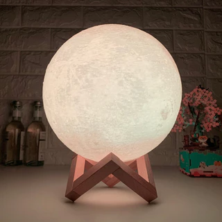 Umidificador Difusor De Ar E Luminária Com Luz de Led USB Em Formato De lua 3D Suporte De Madeira